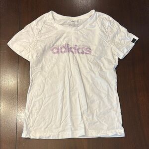 Adidas White Tee with Lavender Logo